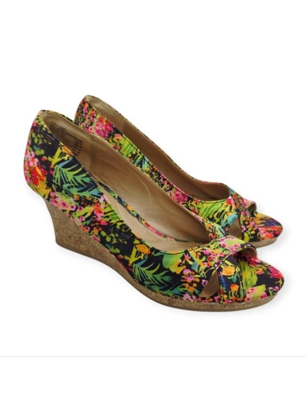 Dexflex Comfort Floral Cork Wedge Heels Open Toe Sandals Women's Size 8